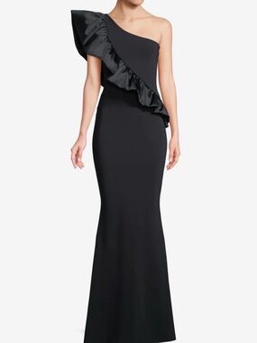 Chiara Boni Black One-Shoulder Ruffle Gown 2 NWT